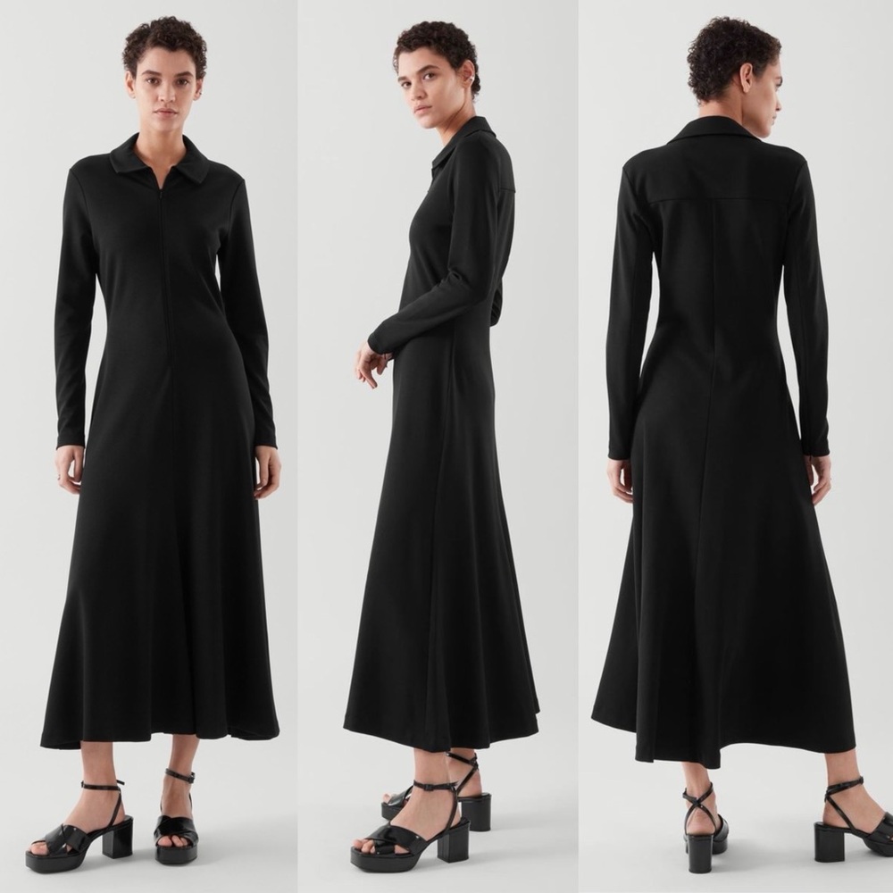 NWT! COS Zip-Up Long Sleeve Black Dress